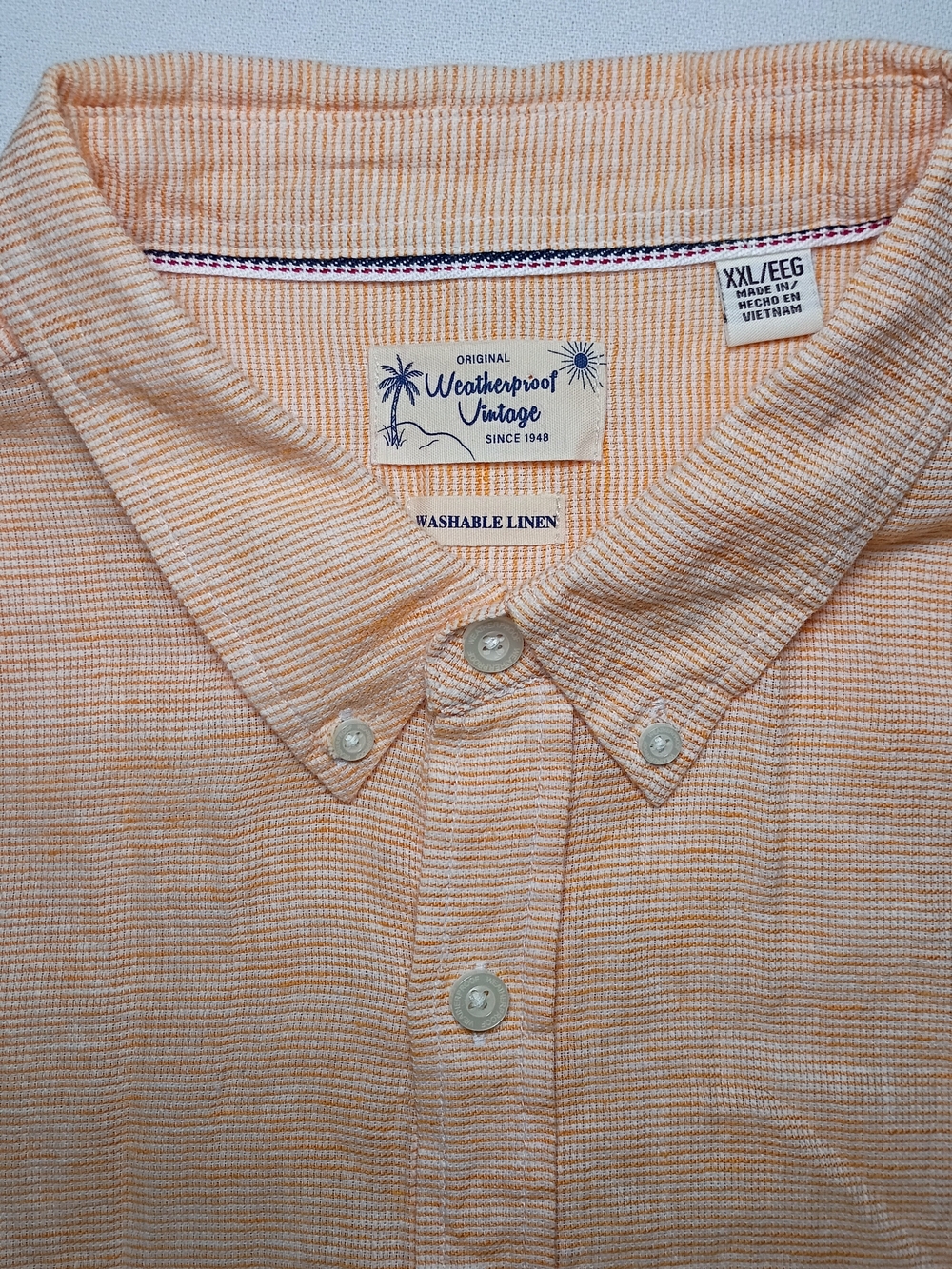 Weatherproof Vintage Mens Washable Linen Shirt 2XL Peach Stripes